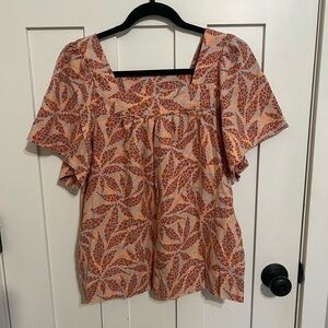 Ecothreads Square Neck Flutter Short Sleeve Top Linen Viscose Blend Size Medium